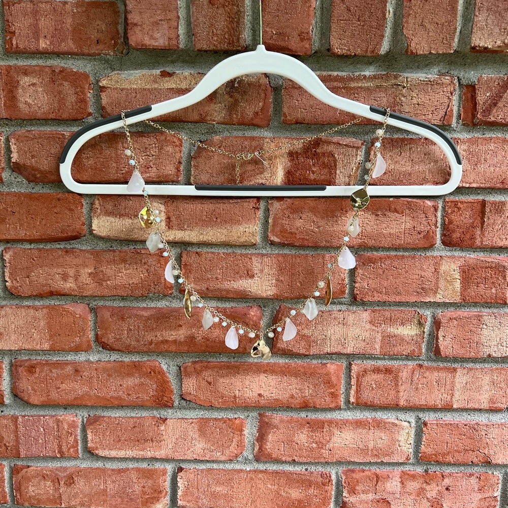 Dillards sensitive skin necklace, sea glass green and gold, 17 inch drop